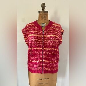Anthropologie Red & Orange Marled Knit Zip Vest